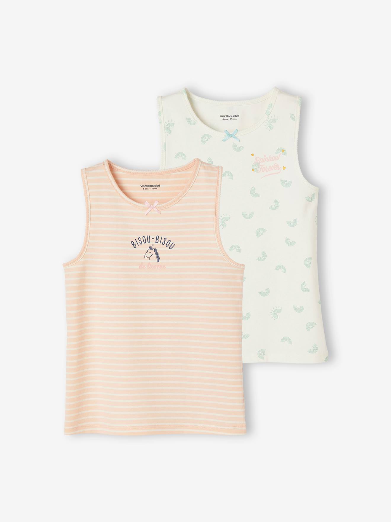 Conjunto de 2 regatas estampadas para meninas, rosa claro