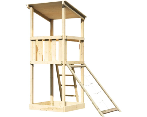 Speeltoren/speelhuis Karibu Anna, 107 x 107 cm, van hout, bestaande uit een nethelling