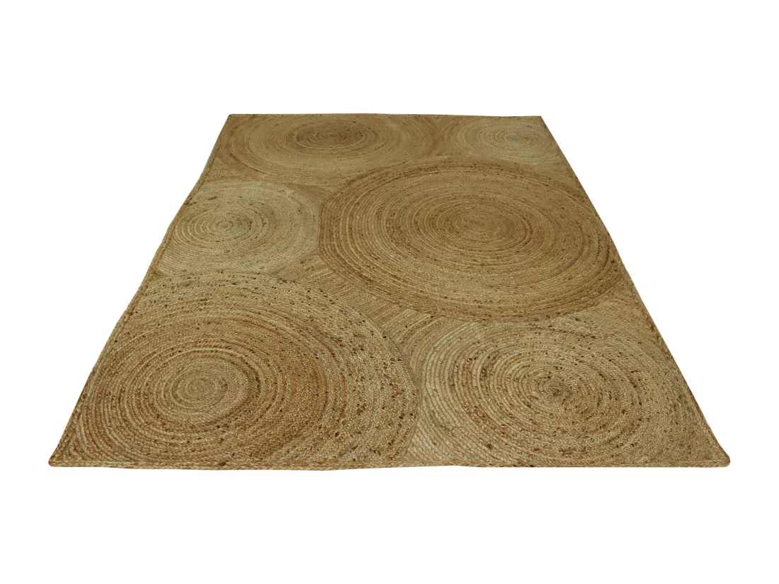 Tapis rectangle 100% jute tressé - Motifs circulaires - 160 x 230 cm - Naturel - YVAYA