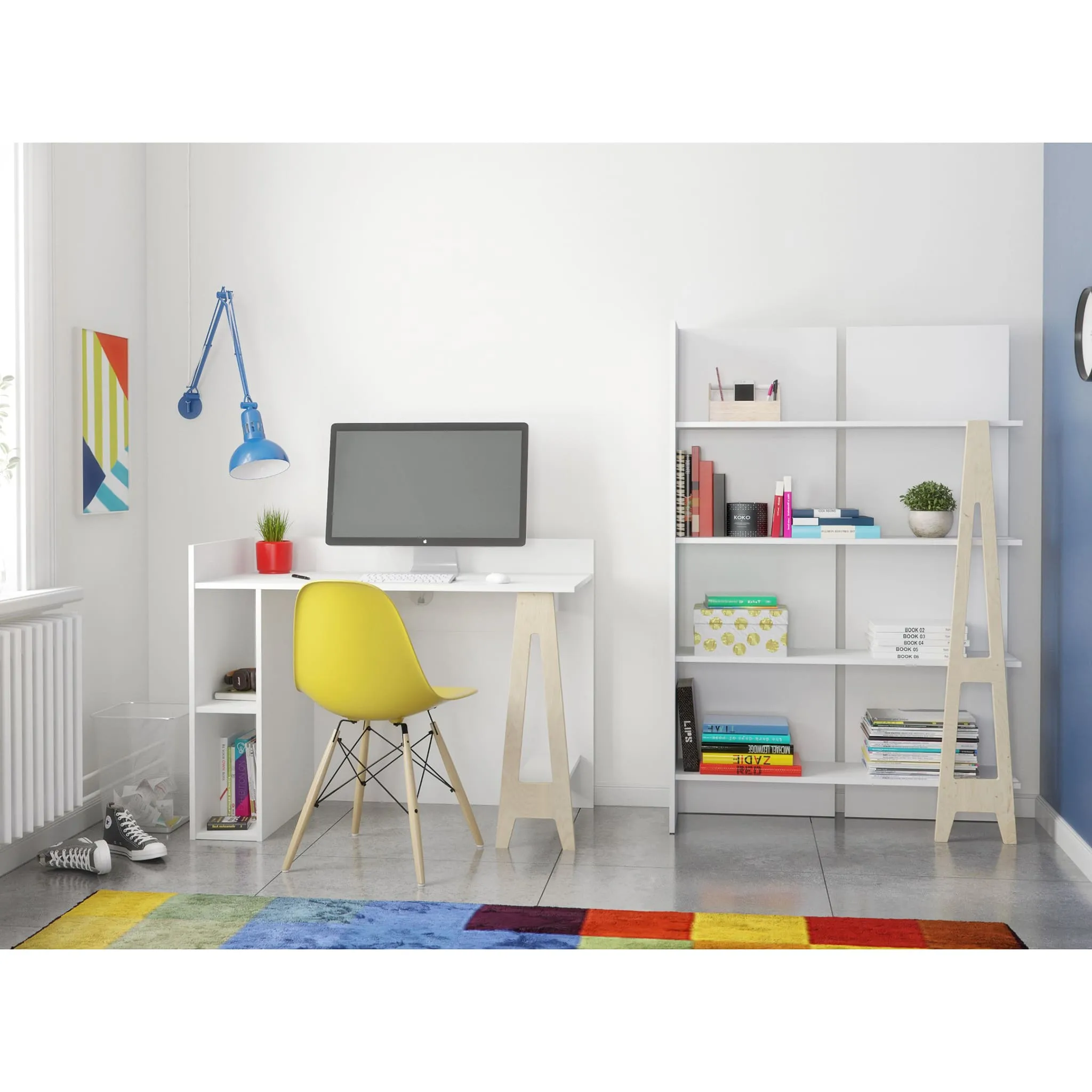 Nexera Bureau de Travail à Rangement Ouvert  Atypik - Blanc  Merisier Naturel