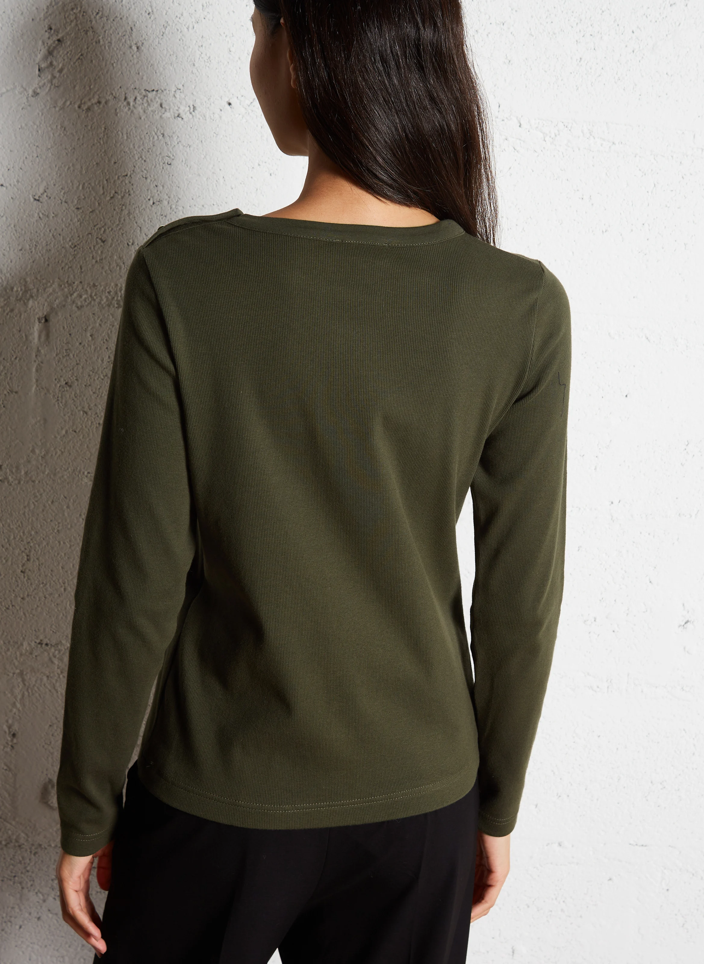 Tee-shirt droit col rond en coton mélangé | Vert