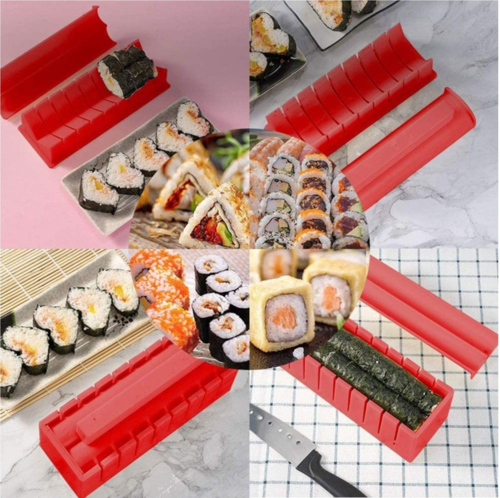 (10-tlg. Set) Sushi Maker 5 Formen Maki Rollhilfe Kit - Rot