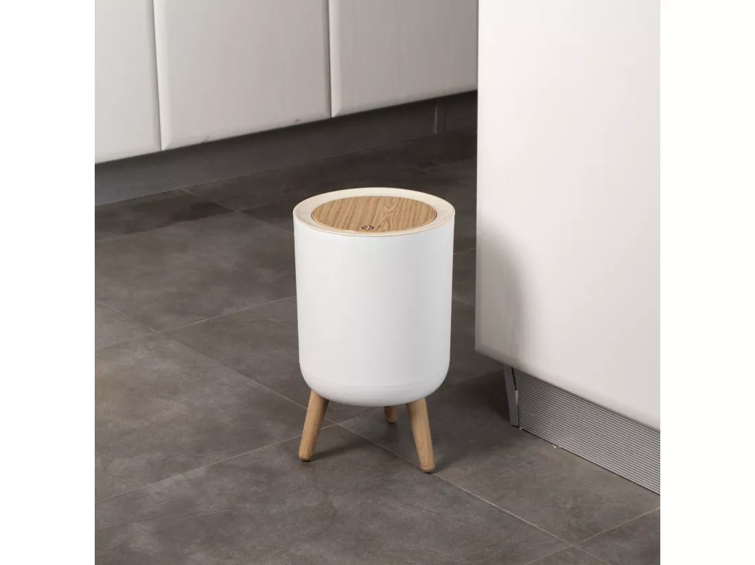 Poubelle de salle de bain push MALMO Bois Polypropylène 7 L