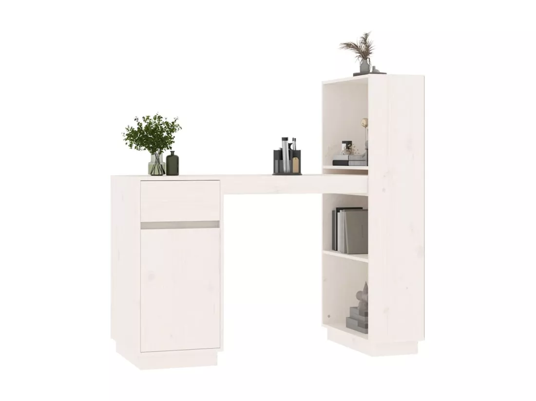 Bureau Blanc 110x53x117 cm Bois massif de pin