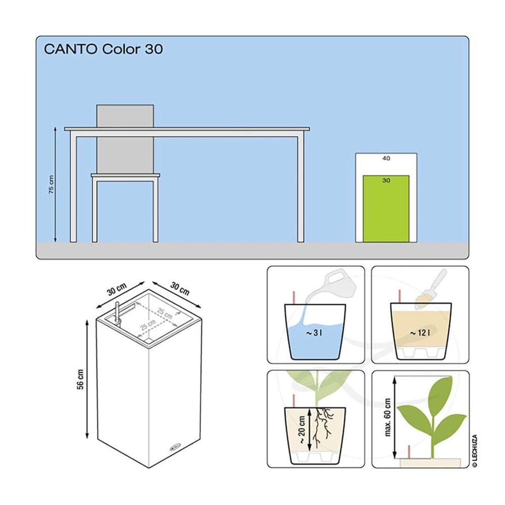 Jardinière canto stone 30 led high all-in-one 30x30 cm