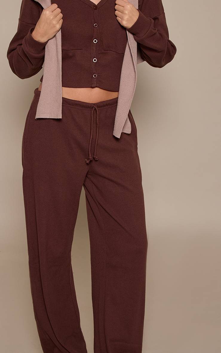 Marron Foncé Ensemble Pantalon Côtelé Souple À Taille Élastiquée