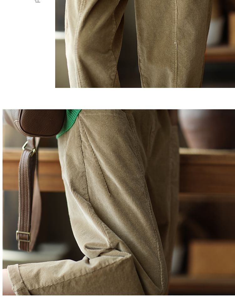 Katoen & Casual - Elastische taille, effen corduroy baggy broek