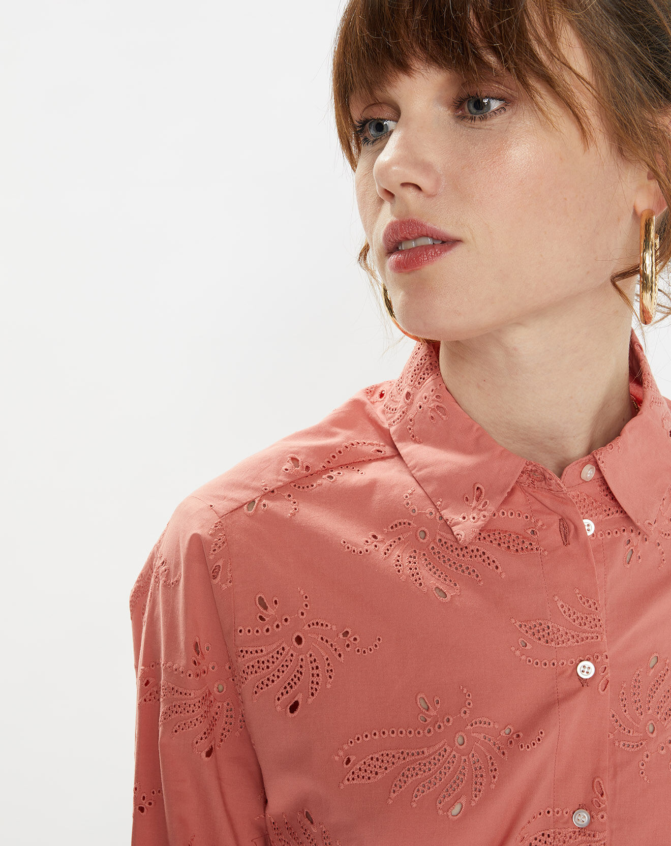 Galeries Lafayette Chemise Ebrizia brodée ajourée bois de rose