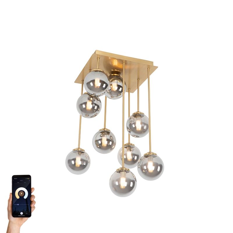 Smart plafondlamp goud met smoke glas 9-lichts incl. 9 Wifi G9 - Athens