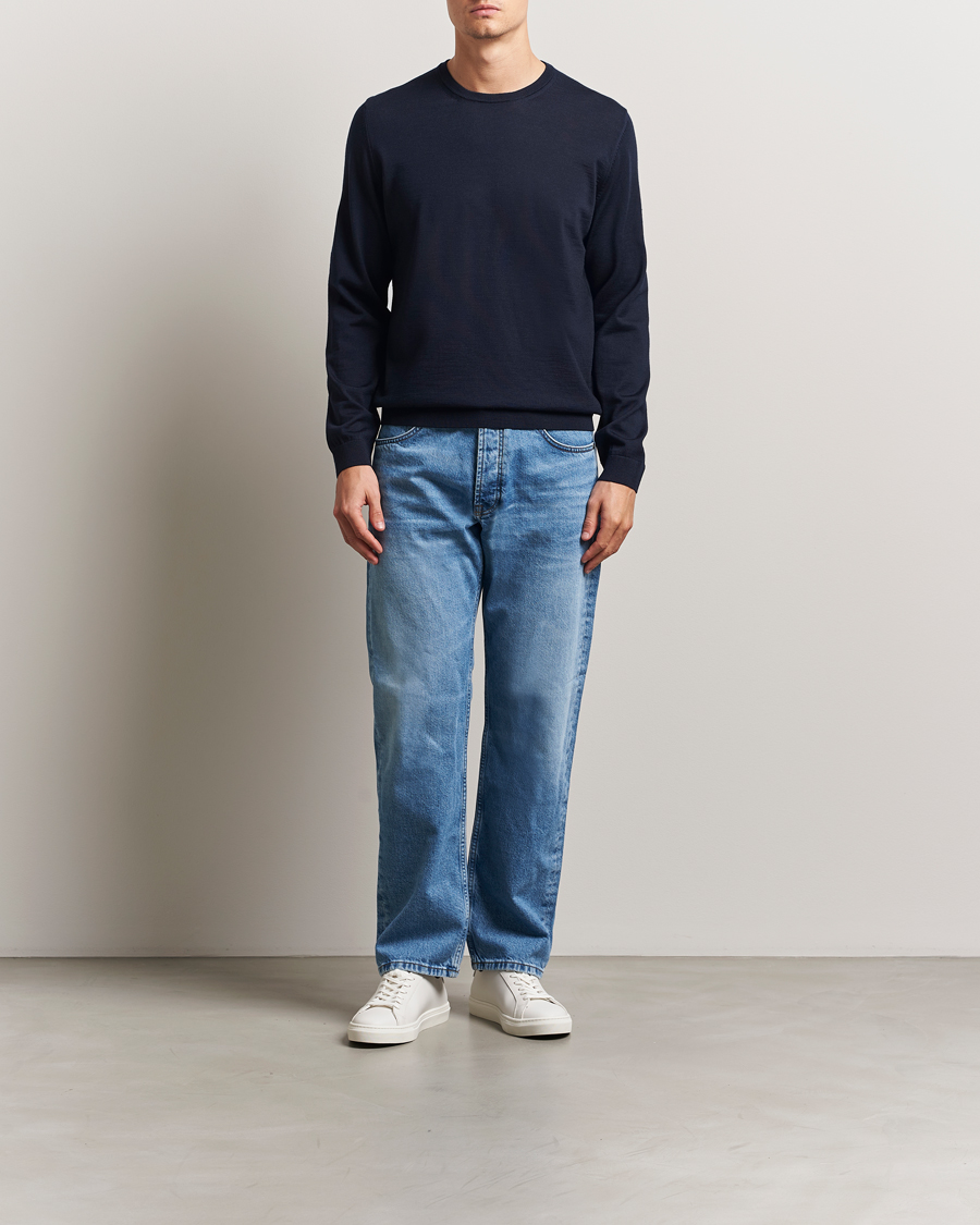 BOSS BLACK Leno Wool Crew Neck Pullover Dark Blue