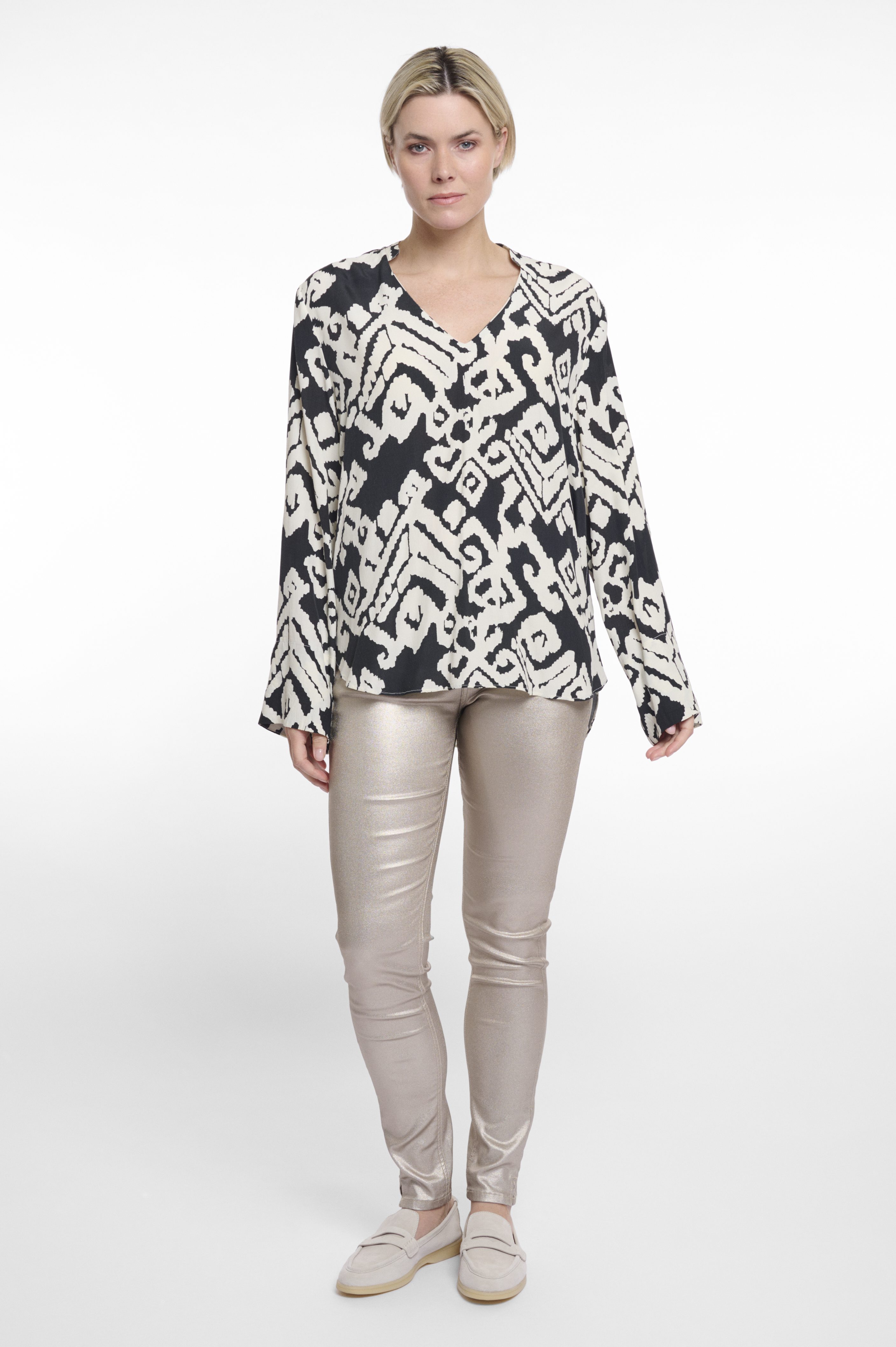 Rino & Pelle - Shirley Long Sleeve Blouse - Birch Black Ikat
