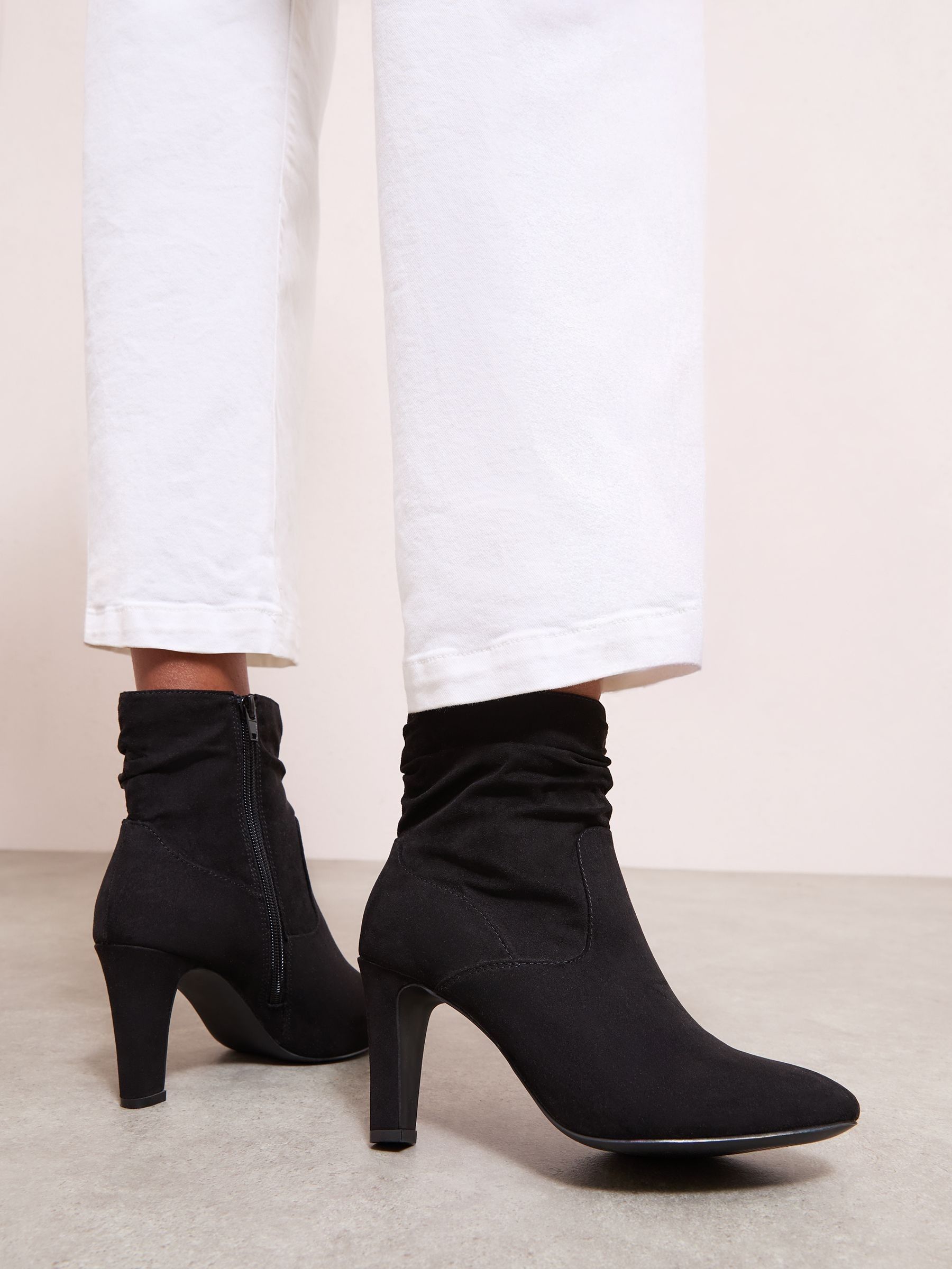 Friends Like These Mid Heel Ruched Faux Suede Ankle Boots