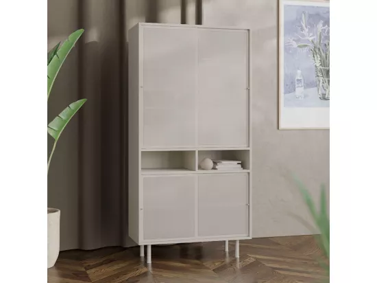 Kiso - Vaisselier 4 portes, 2 niches en métal H180cm - Grège