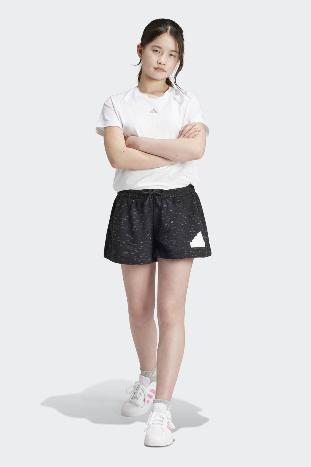 adidas regular fit sweatshort zwart melange/wit
