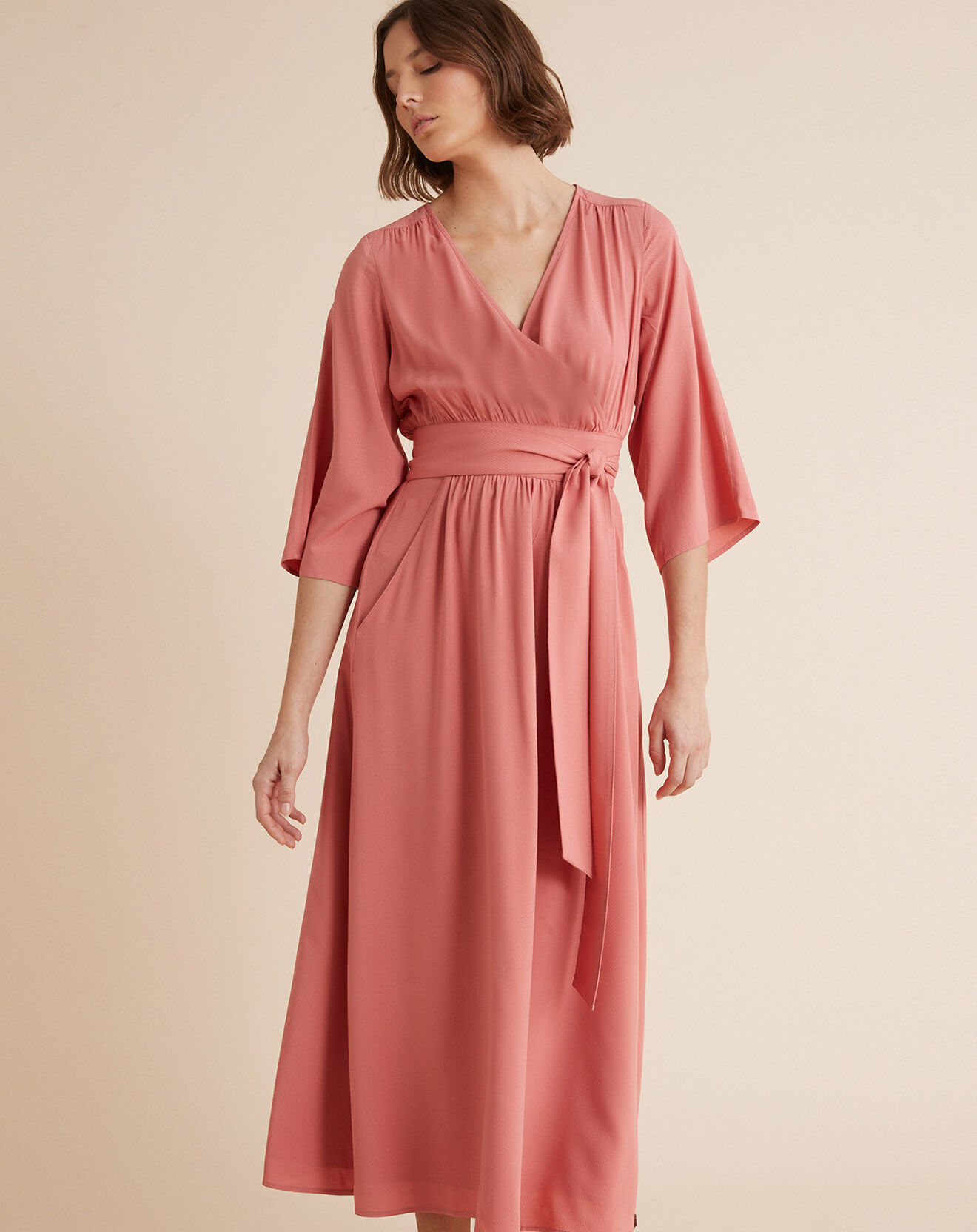 Cyrillus Robe cache-coeur tissu façonné rose