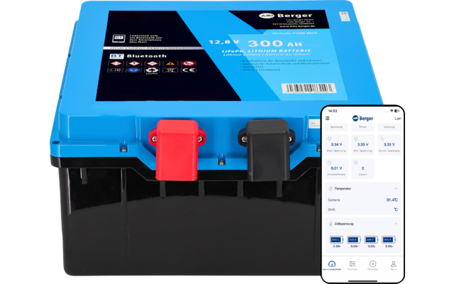 Berger LiFePO4 Lithium Untersitz Batterie Pro 300 Ah 12V mit Bluetooth & Heizung