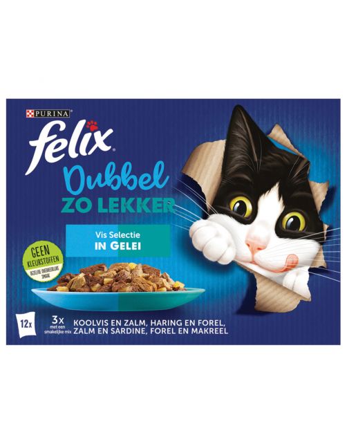 Felix Multipack Dubbel Zo Lekker Vis In Gelei - Kattenvoer - Koolvis Haring Zalm 12x85 g