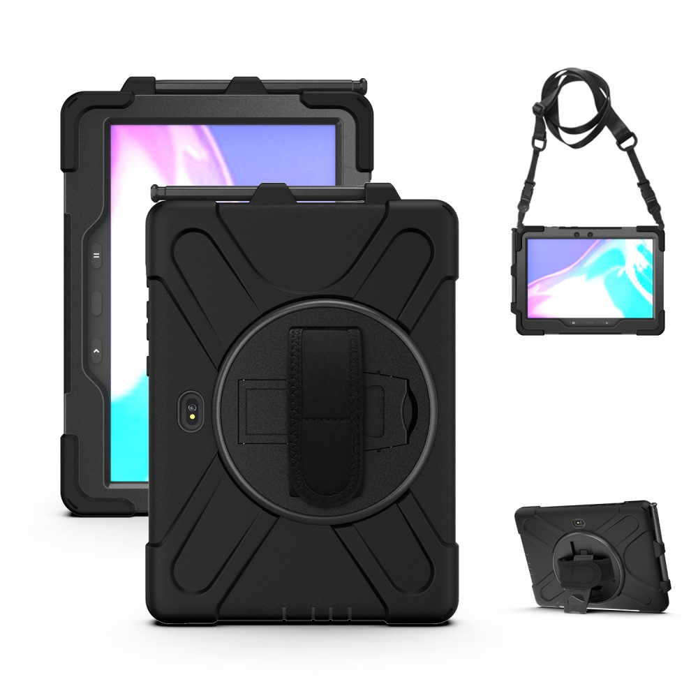 Samsung Galaxy Tab Active4 Pro Hybrid Outdoor Case Hülle Handschlaufe   Schultergurt - Schwarz