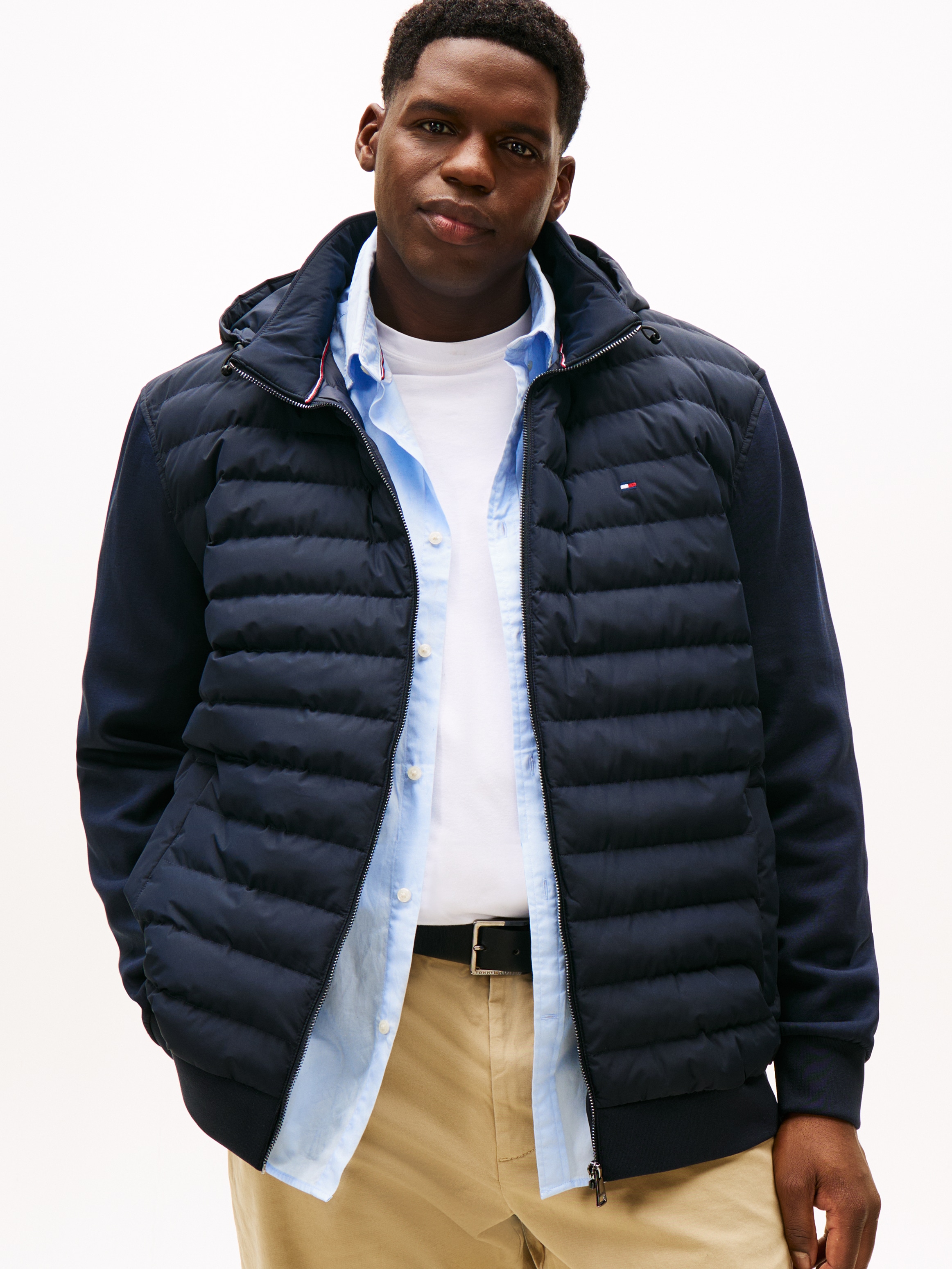 Tommy Hilfiger Big & Tall Kapuzensweatjacke »BT-MIX MEDIA ZIP THROUGH«, Grosse Grössen, mit gesteppten Einsatz, Stehkragen