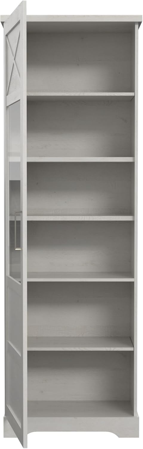 Forte ROCKHAMPTON Vitrine 70, Wohnzimmervitrine modern, Vitrinenschrank weiß, Linksseitige Vitrine mit 2 Türen, Holzwerkstoff, Pinien Holzdekor/Weiß, 68,5 cm breit x 206,2 cm hoch x 42 cm tief
