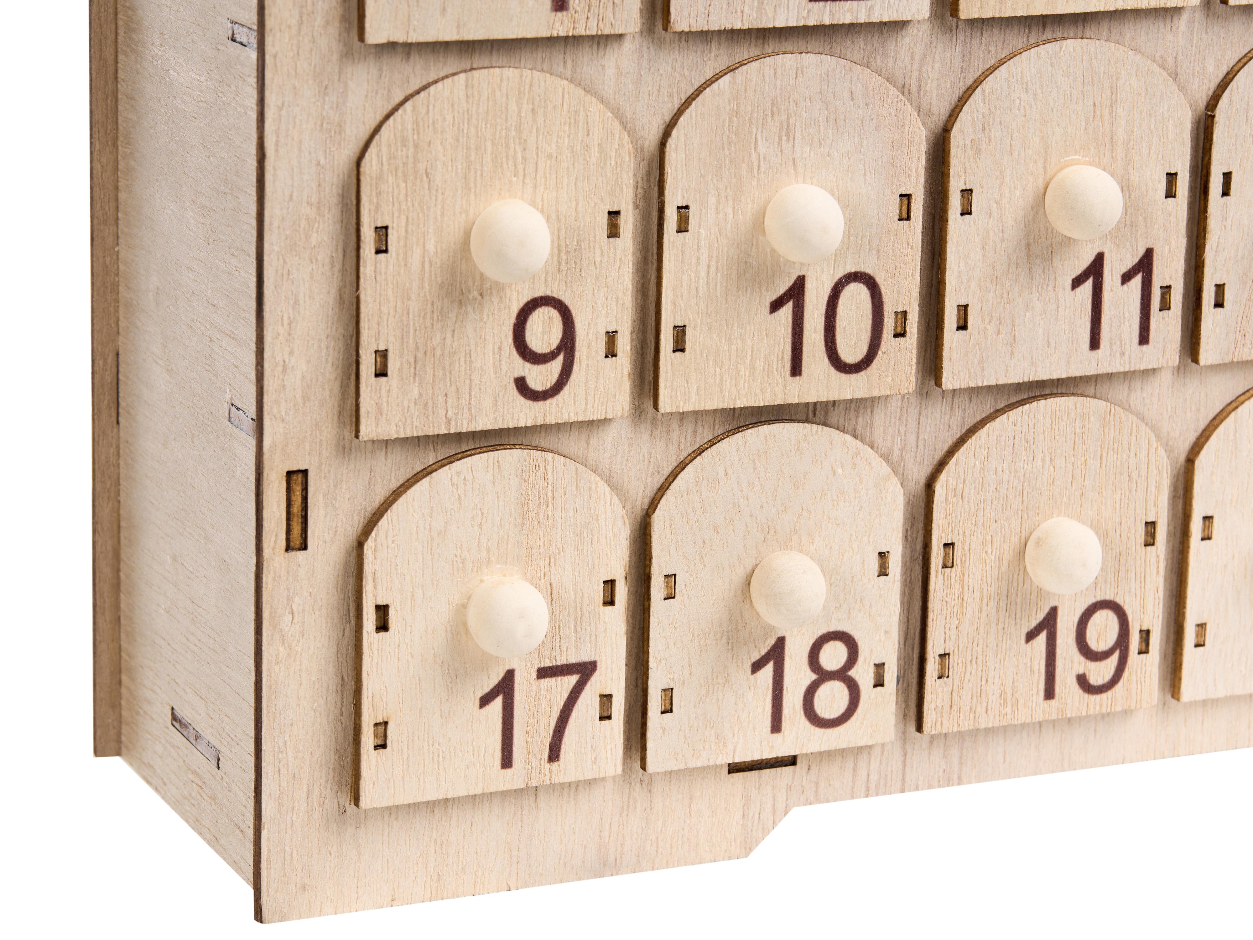 Kerstdecoratie LED HELIN Adventskalender 33 cm Lichtbruin