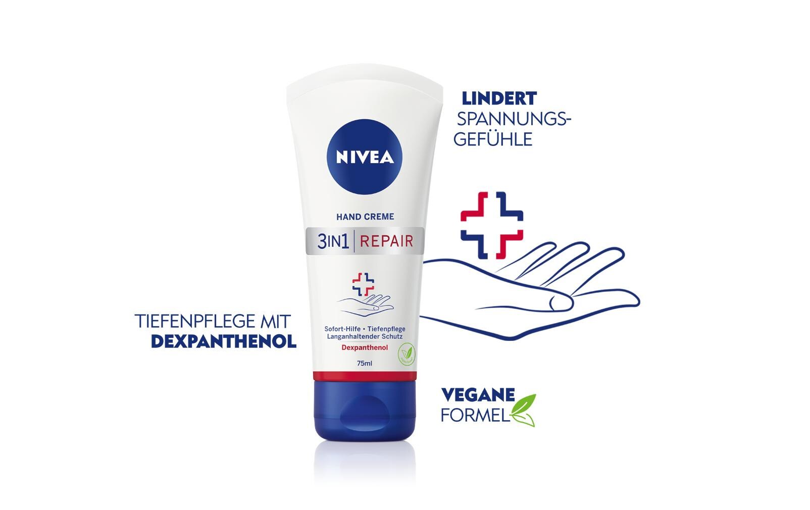 Handcrème 3-in-1 Repair 75 mlFeuchtigkeitsspendende Handpflege gegen trockene und rissige Hände