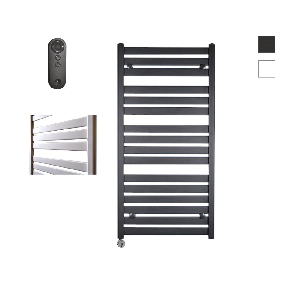 Sanicare Moda elektrische radiator 60x120cm zwart mat met afstandsbediening en thermostaat chroom linksonder