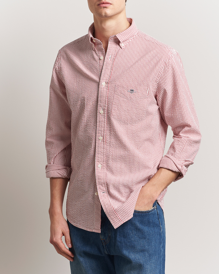 GANT Regular Fit Striped Seersucker Shirt Ruby Red