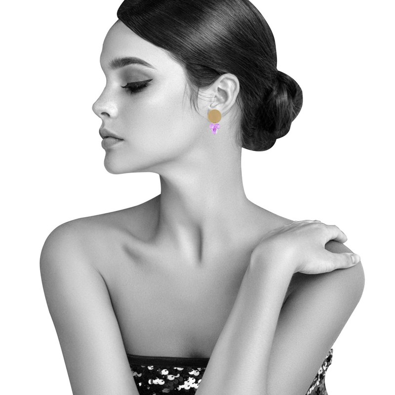 Boucles d'Oreilles Pastille en Laiton et Bouquet de Perles de Verre