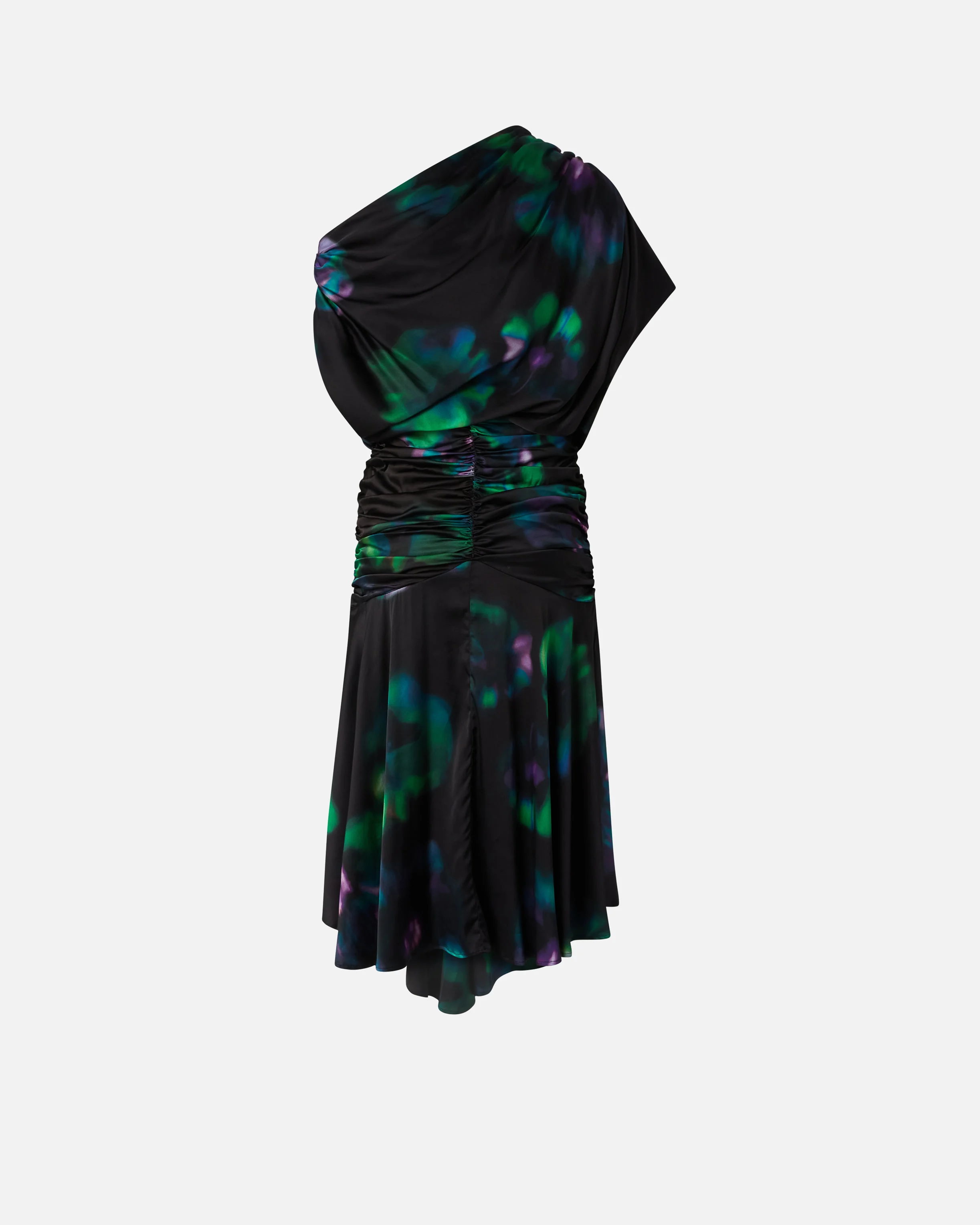 Robe midi drapée à imprimé floral dégradé | Noir