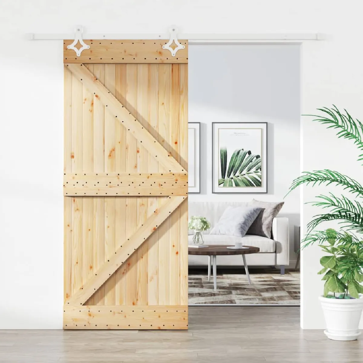 vidaXL Porte coulissante et kit de quincaillerie - 100x210 cm - Pin massif