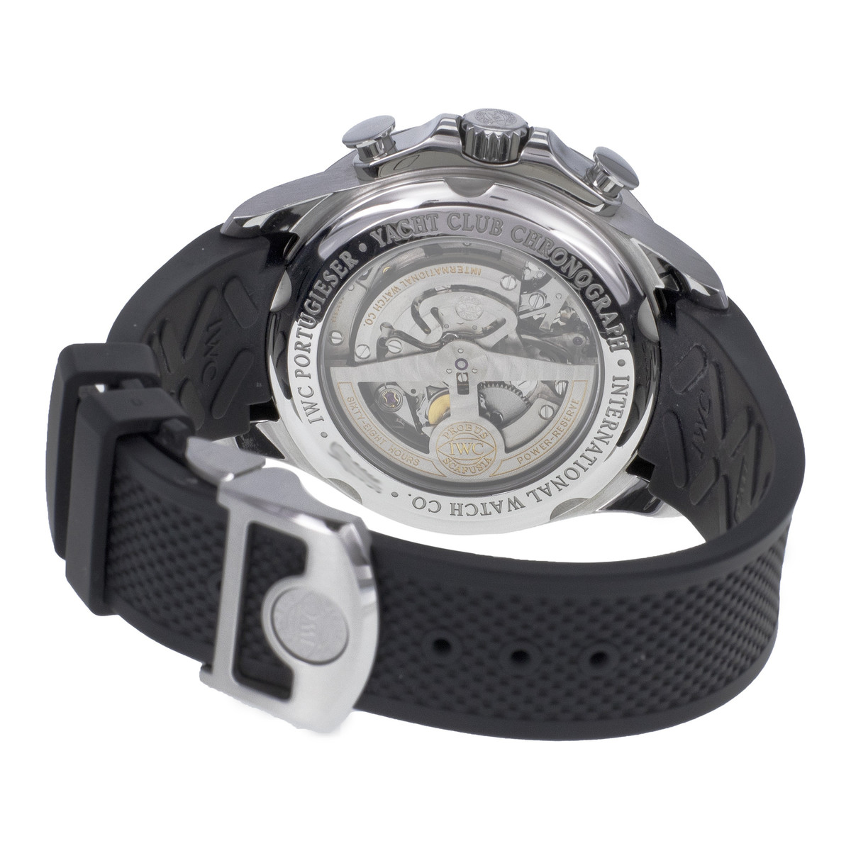 Montre d'occasion IWC Portugaise homme chronographe automatique acier bracelet cuir noir
