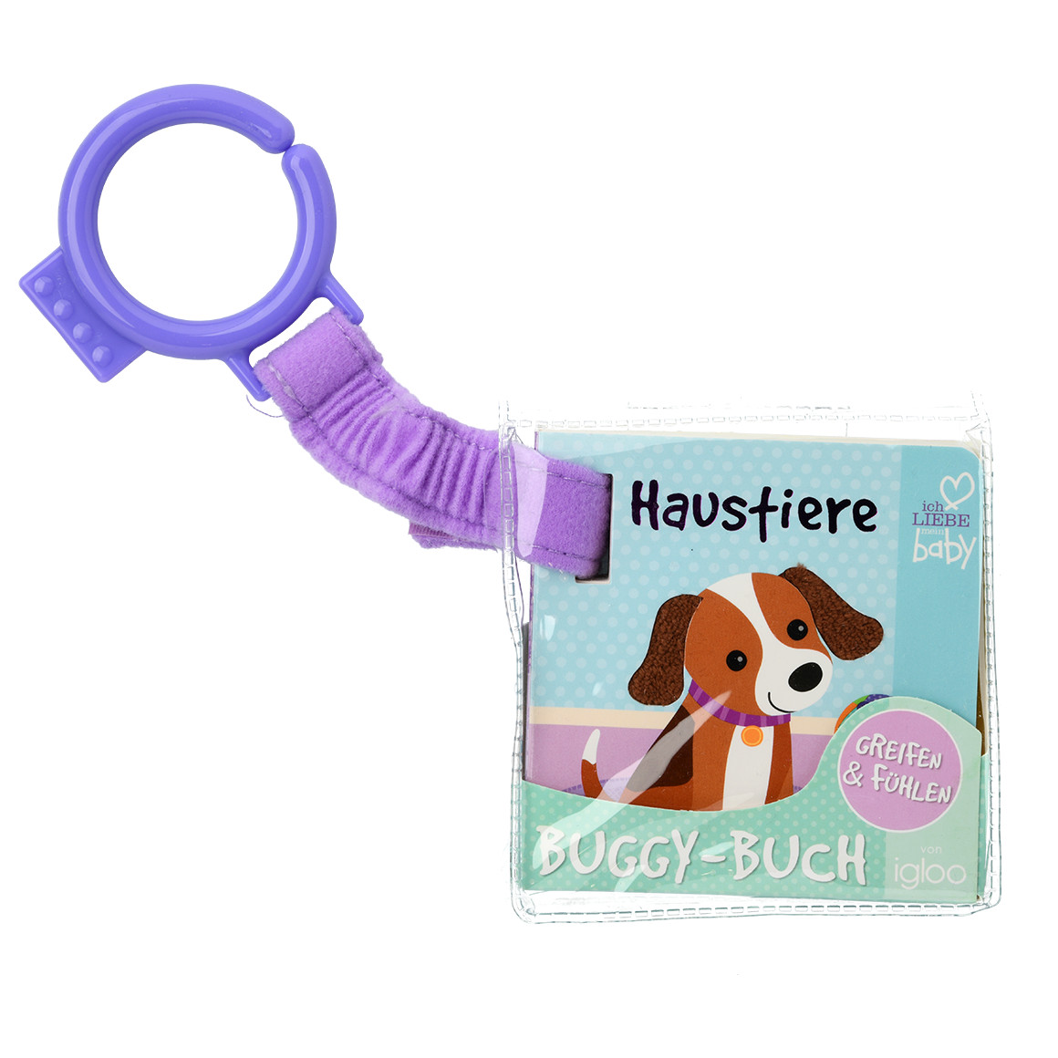 Topomini Baby Buggy-Buch Haustiere mit Anhänger hellbraun / lila / türkis