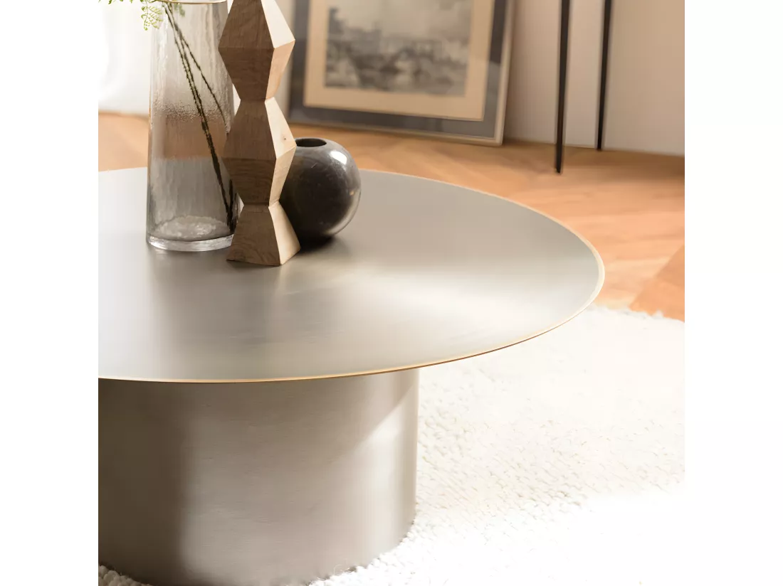 JAMES - Table basse ronde 80x80cm en fer noir et bordure dorée