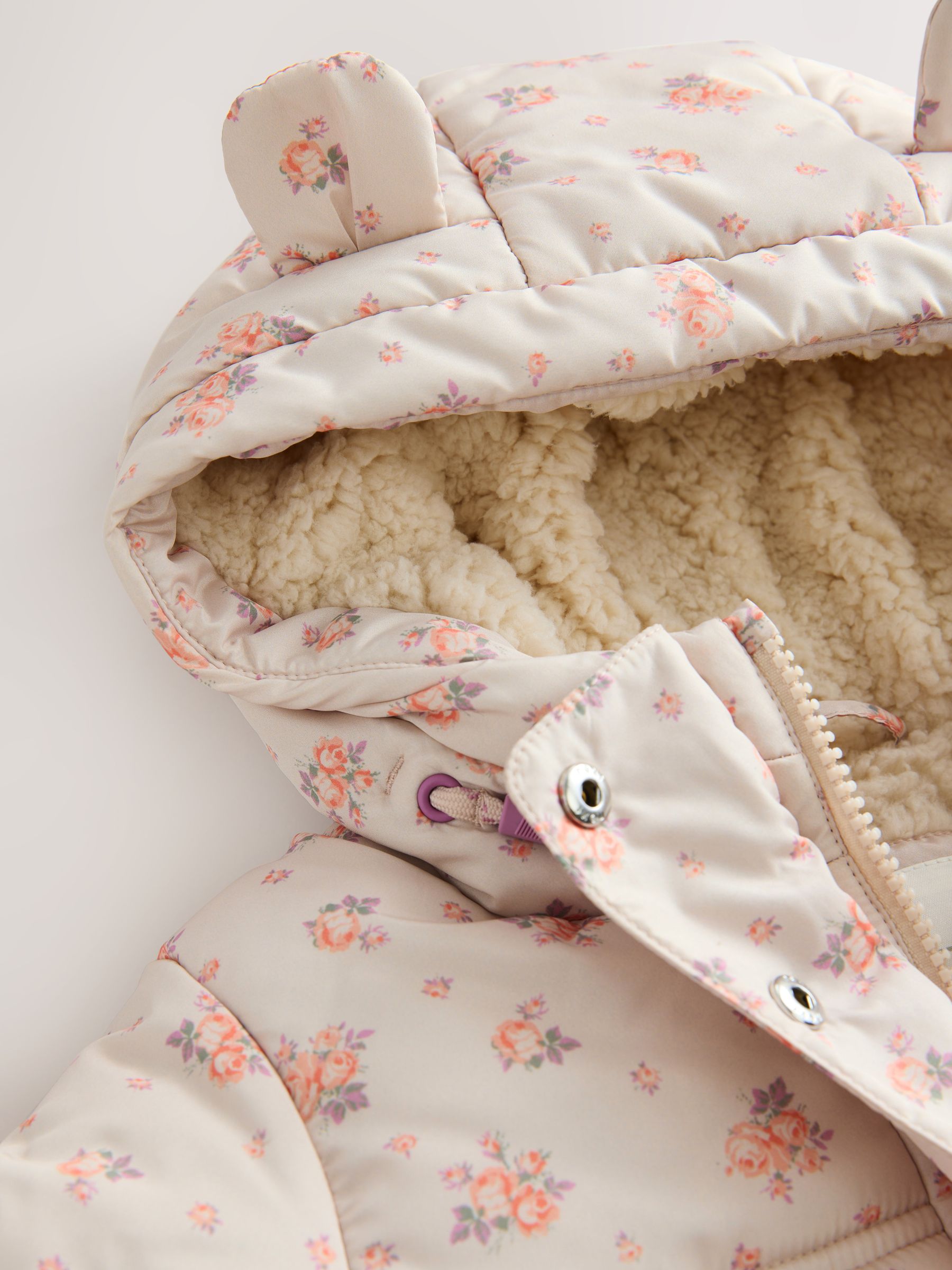 Crème Rose - Gewatteerde regenbestendige jas met print (3mnd-7jr