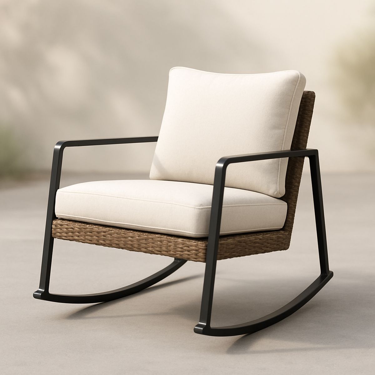 Schaukelstuhl Polyrattan Stahlgestell Beige 65 x 90 x 80 cm