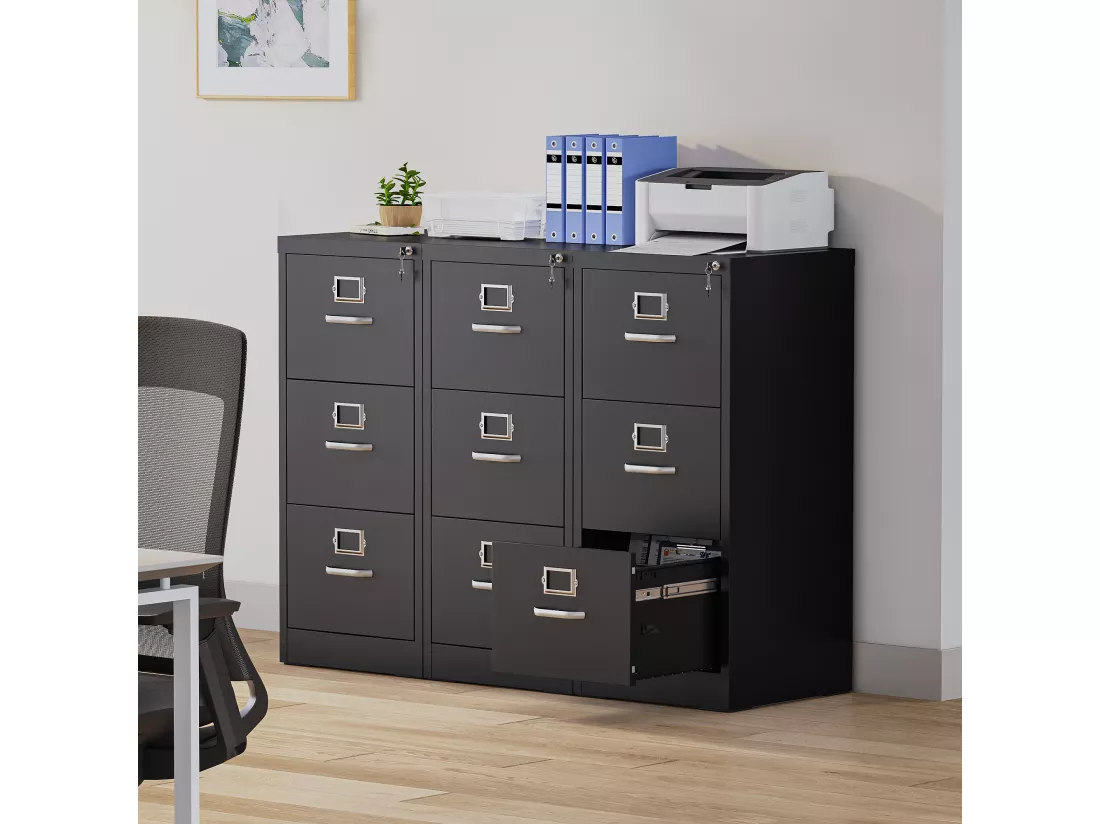Armoire de classement à 3 tiroirs - verrouillable pour Format Lettre/légal/A4 - pour Bureau à Domicile - 3 tiroirs - Noir
