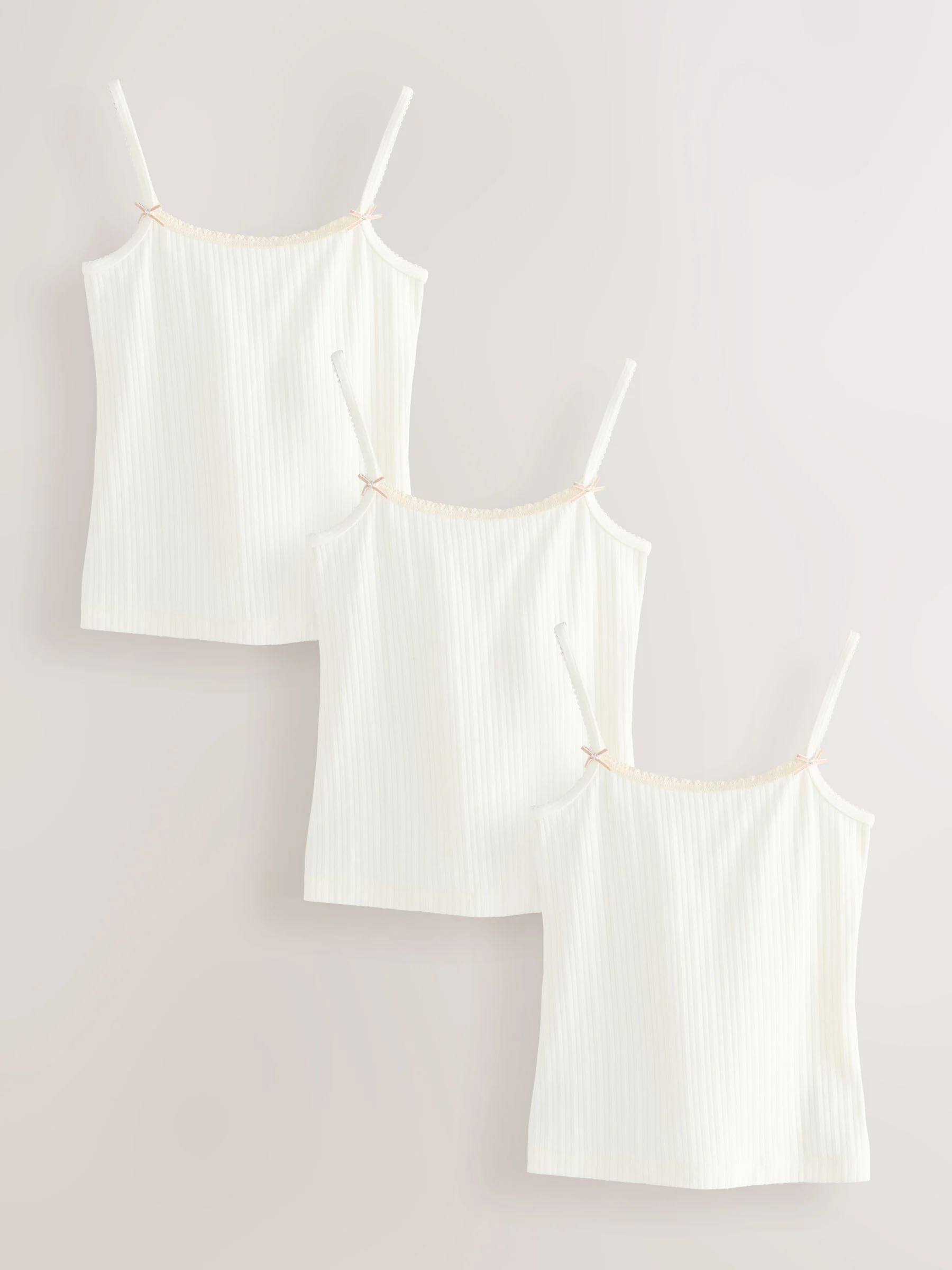 Ecru pink stripe - Set van 3 camihemdjes met textuur en bandjes (1,5-16jr)