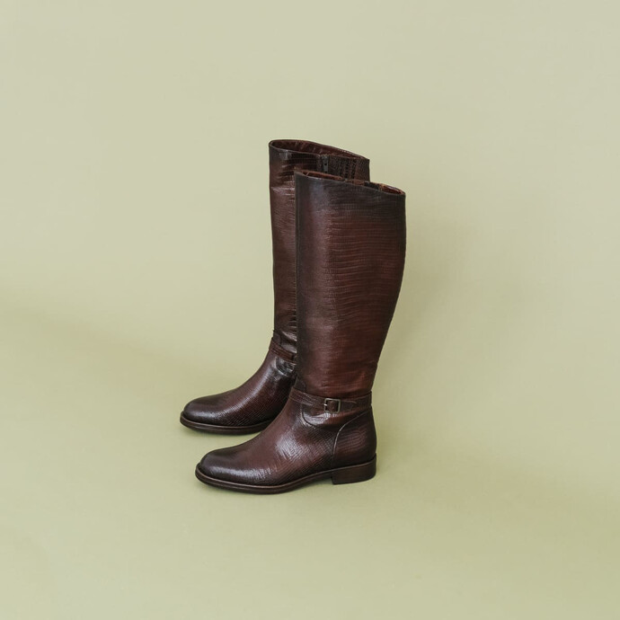 Bottes à boucles fines  en reptile marron