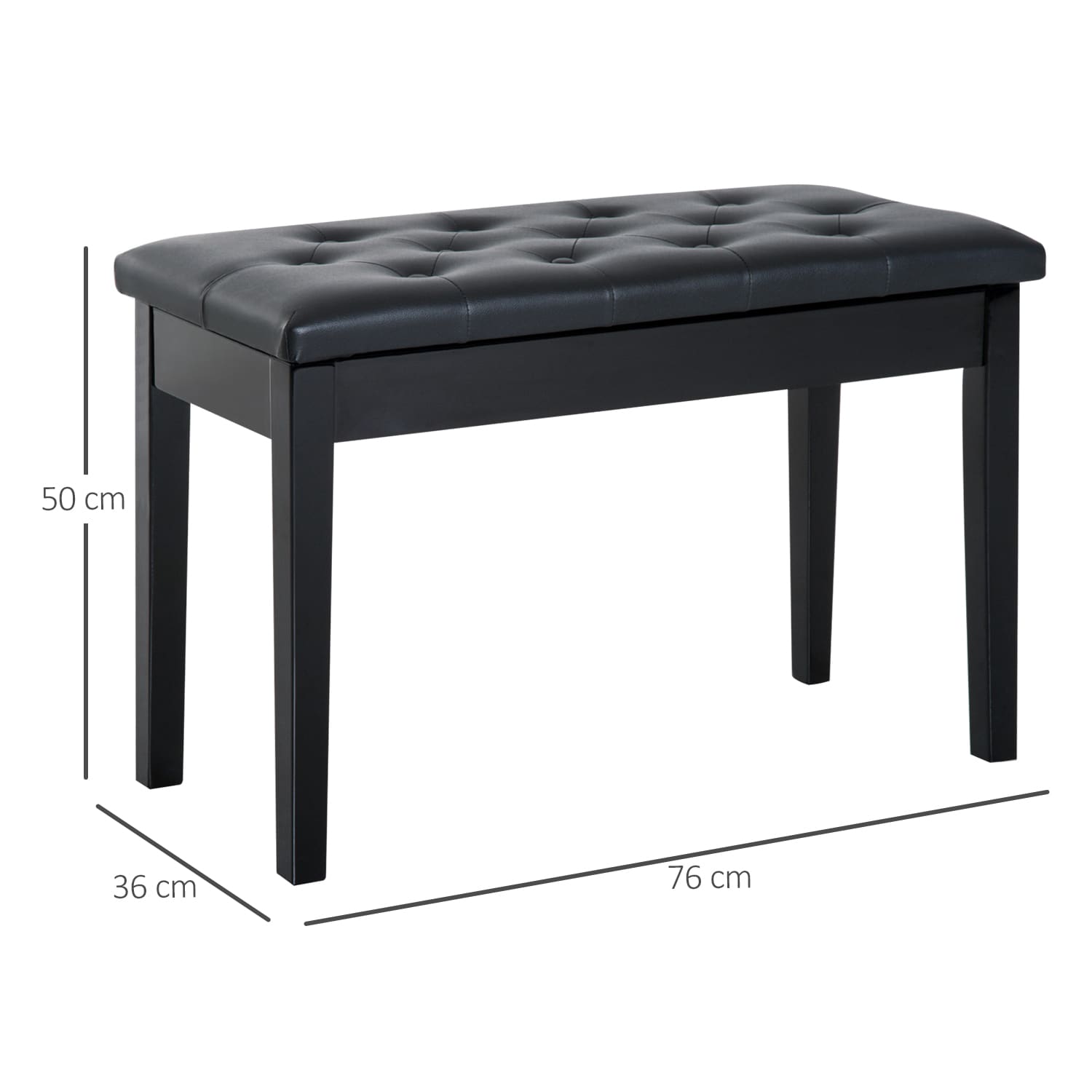 HOMCOM Klavierhocker mit Stauraum schwarz 75 x 35 x 50 cm (LxBxH)