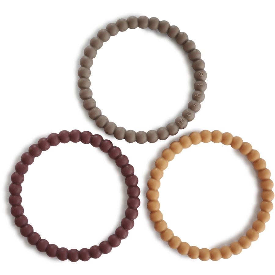 mushie Beißring Perlen-Armband, BerryMarigoldKhaki, 3 Stück