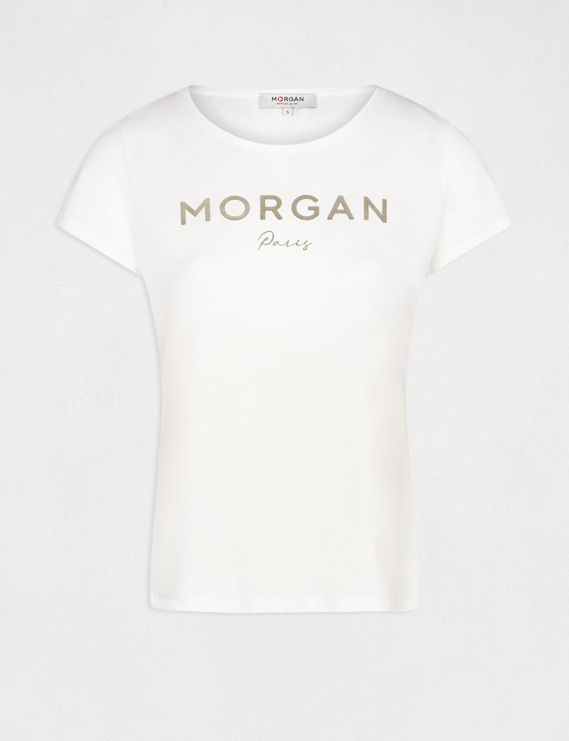 T-shirt manches courtes à inscription ecru femme - ecru