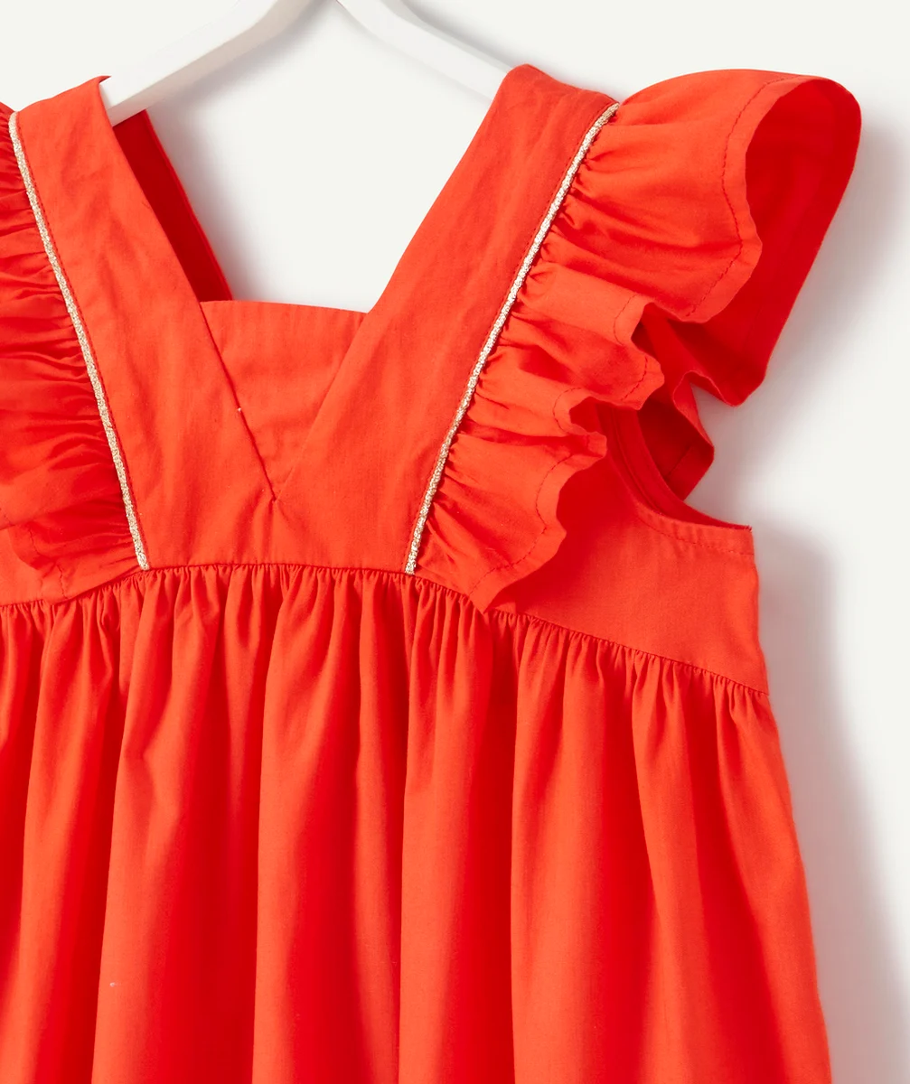 ROBE BÉBÉ FILLE ROUGE EN COTON AVEC VOLANTS ET DÉTAILS PAILLETÉS