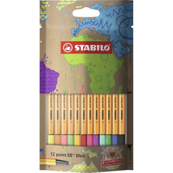 Stabilo Canetas de Feltro de Ponta Fina Point 88 Mini Multicolor 12 un.