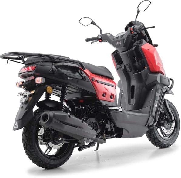 Burnout | QS50 GS Motorroller 50 ccm, motorisiert, Adventure-Design, EFI Euro 5, LED-Licht, USB, 12-Zoll, Scheibenbremsen, 6.8 L Tank, CoC, PKW-Alternative – Rot – 45 km/h
