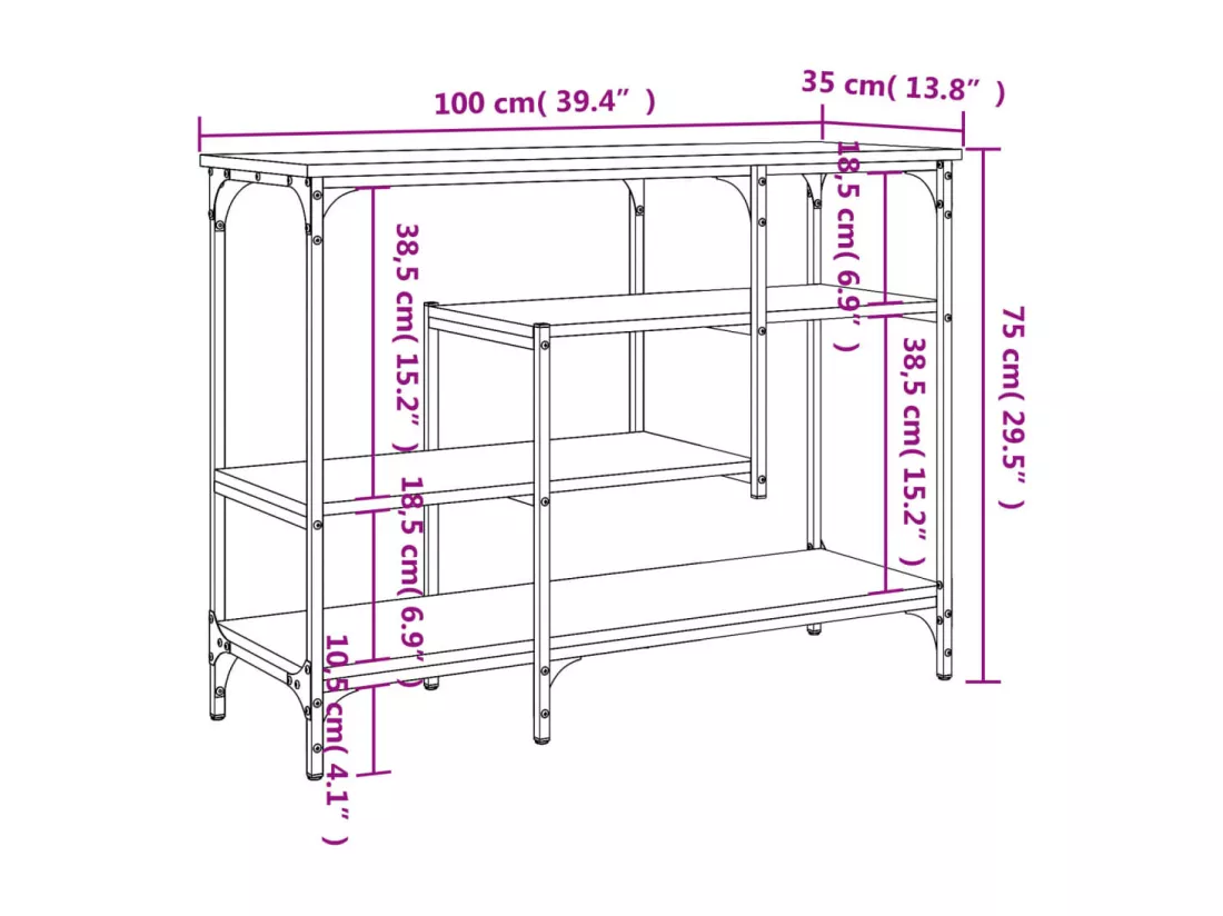Table console avec étagères chêne sonoma 100x35x75 cm