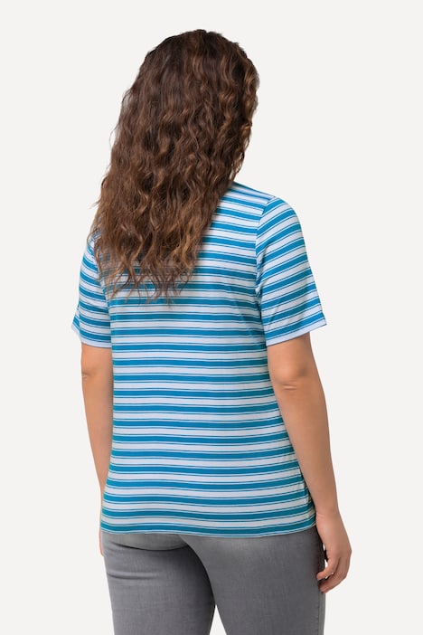 T-Shirt, Ringel, Metallic-Tiermotiv, V-Ausschnitt, Halbarm