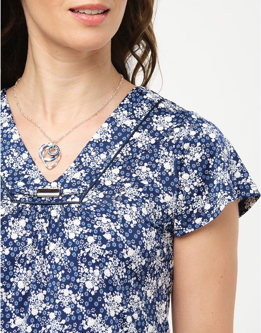 Top bleu fleuri