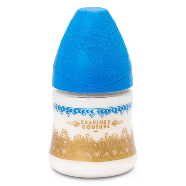 Mamadeira Suavinex de silicone com 3 velocidades, costura étnica, azul, 150ml