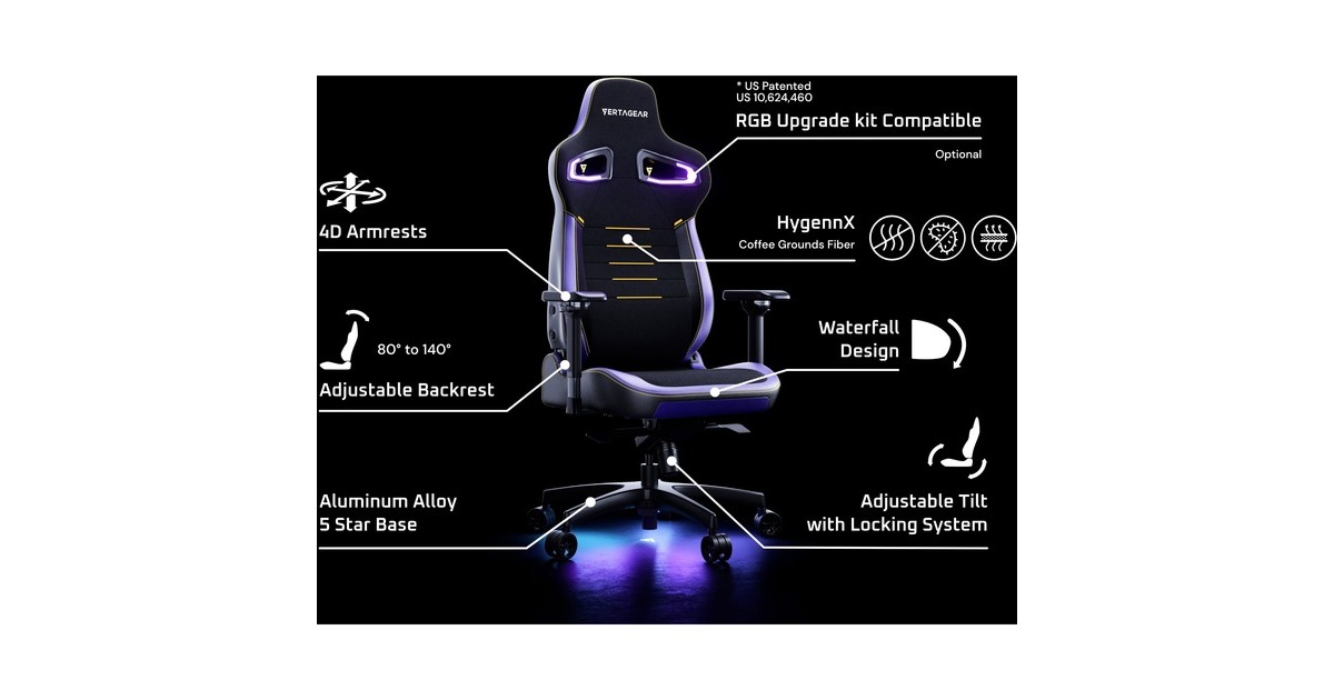 VertagearPL4800 gamestoel  (Zwart/carbon, ContourMax Lumbar, VertaAir, Hygennx)